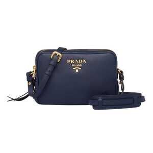 Prada Baltico Blue Vitello Phenix Leather Double Zip Crossbody